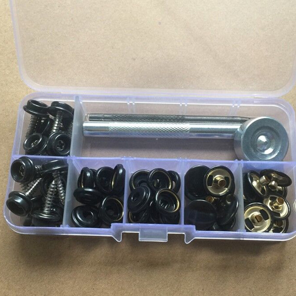 Black (Black) 62Pcs Snap Fastener Kit Stainless Steel Canvas To Screw Press Stud Boat Cover Fixed Buckle New