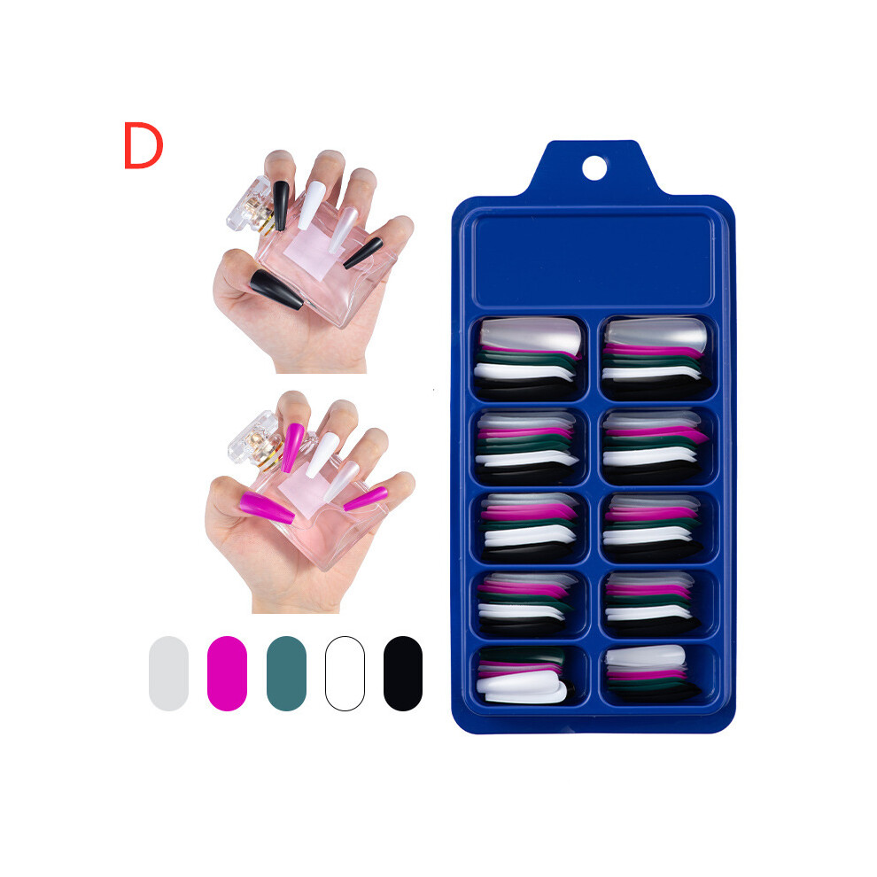 (D) 100PCS Colorful Long Coffin Fake Nails Extension Full Cover Nail Tips