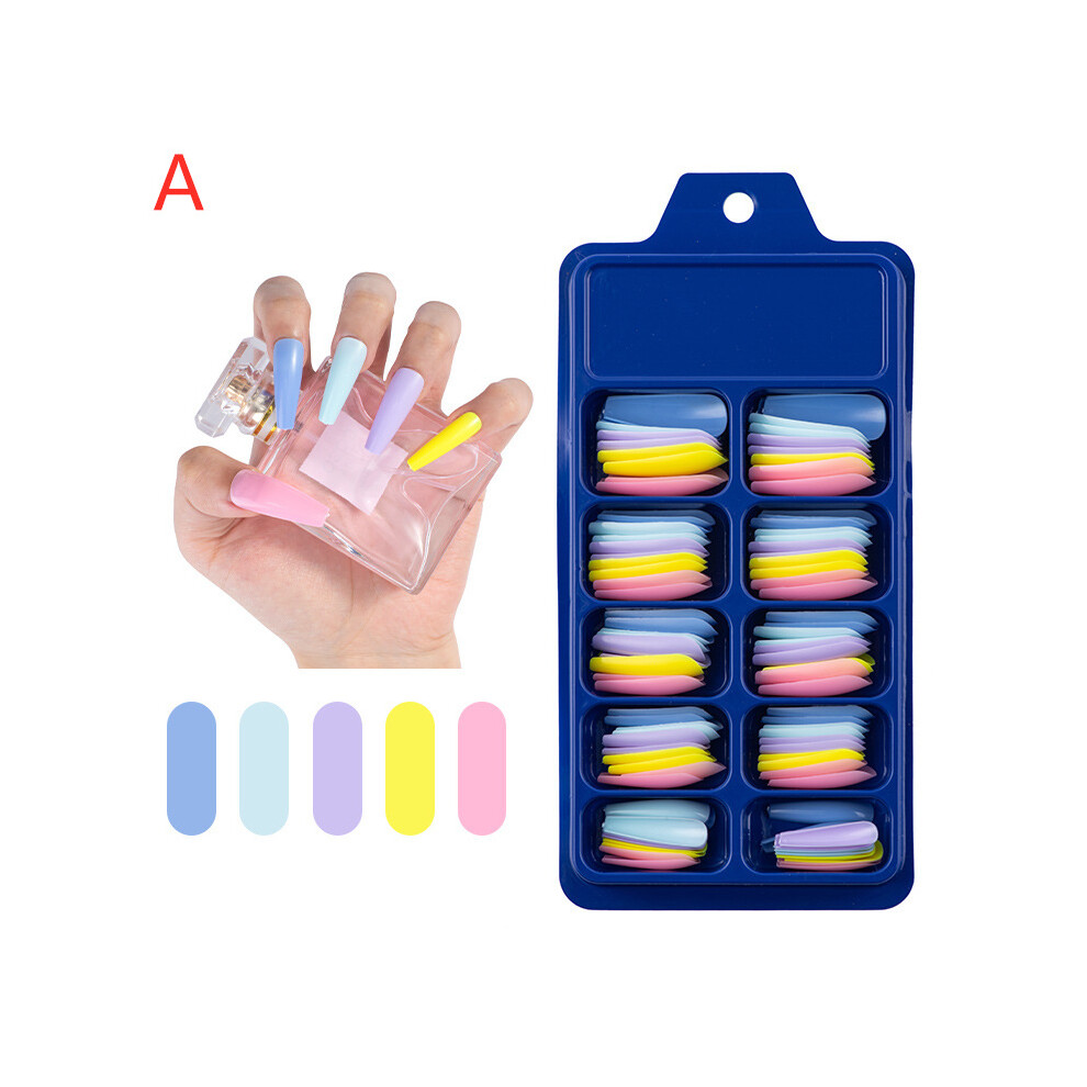(A) 100PCS Colorful Long Coffin Fake Nails Extension Full Cover Nail Tips