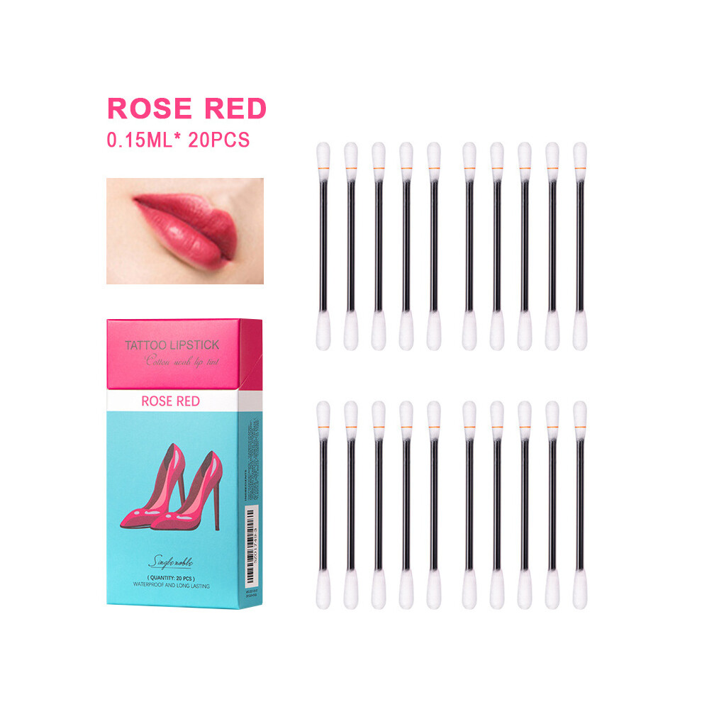 Red (Rose ) 0.15Ml*20Pcs Cotton Swab Disposable Lip Stain Lipstick Lip Glaze Lip Tint Set