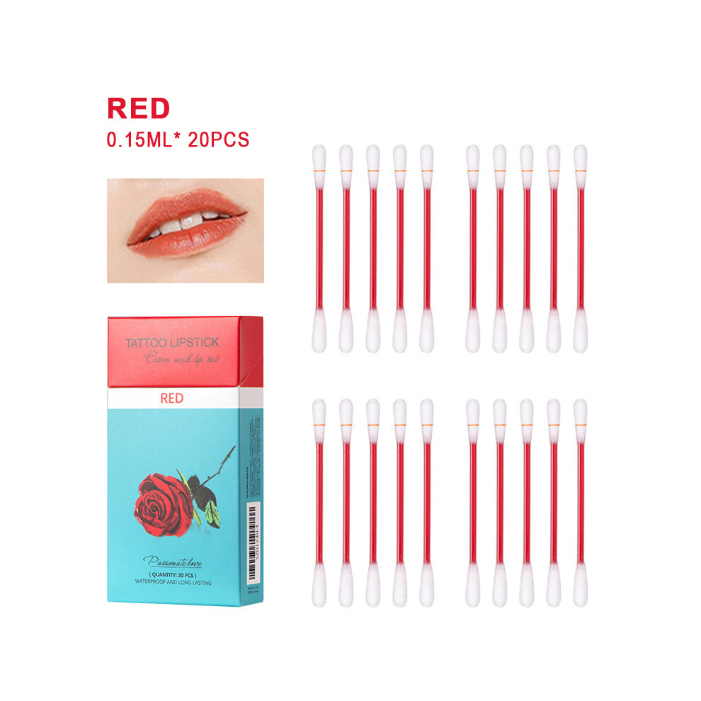Red (Red) 0.15Ml*20Pcs Cotton Swab Disposable Lip Stain Lipstick Lip Glaze Lip Tint Set
