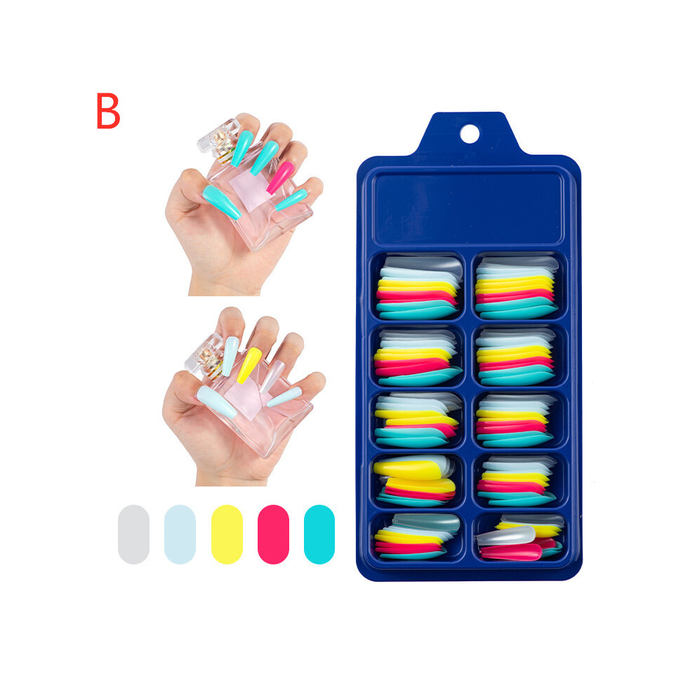 (B) 100PCS Colorful Long Coffin Fake Nails Extension Full Cover Nail Tips