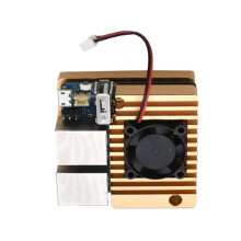 (Gold case +NanoPi R2S) Mini Router with Dual Ethernet Ports, 32GB Flash, Built-in English System, Power Supply & NanoPi R2S Cooling Case