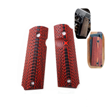 A Pair 1911 Grips Models G10 Full Size Non-Slip Handle Custom Black And Red Tactical Patches