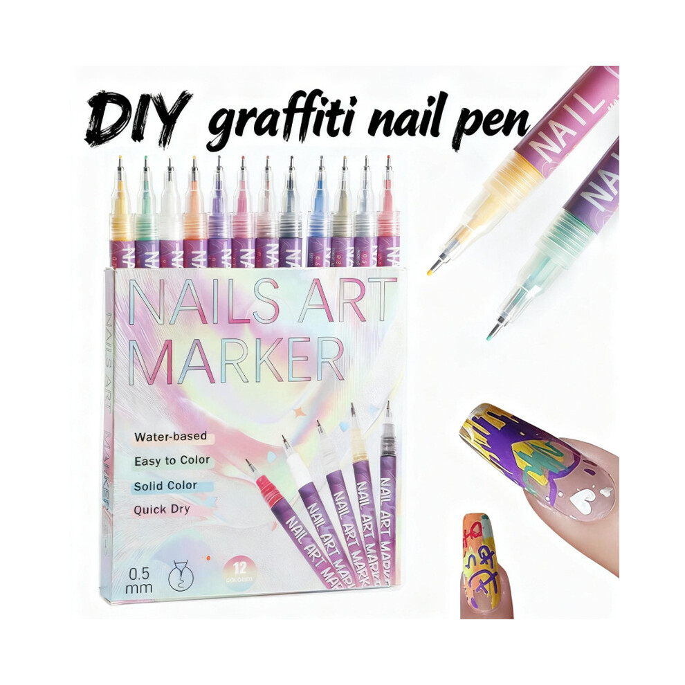 12 Colors 3D Nail Art Drawing Pen Markers Painting Liner Drawing Embellishing