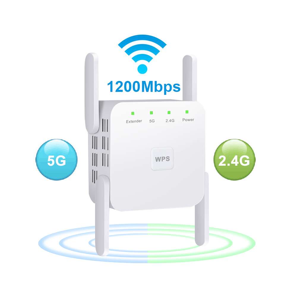 (5G Eu) 5G/2.4G Wifi Repeater Wireless Extender 1200Mbps Amplifier 802.11N Long Range Signal Booster White 110691404930