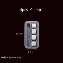 (4pcs+Clamp) Stainless Steel Ice Cubes Reusable Chilling Whiskey Stones with Freezing Tray