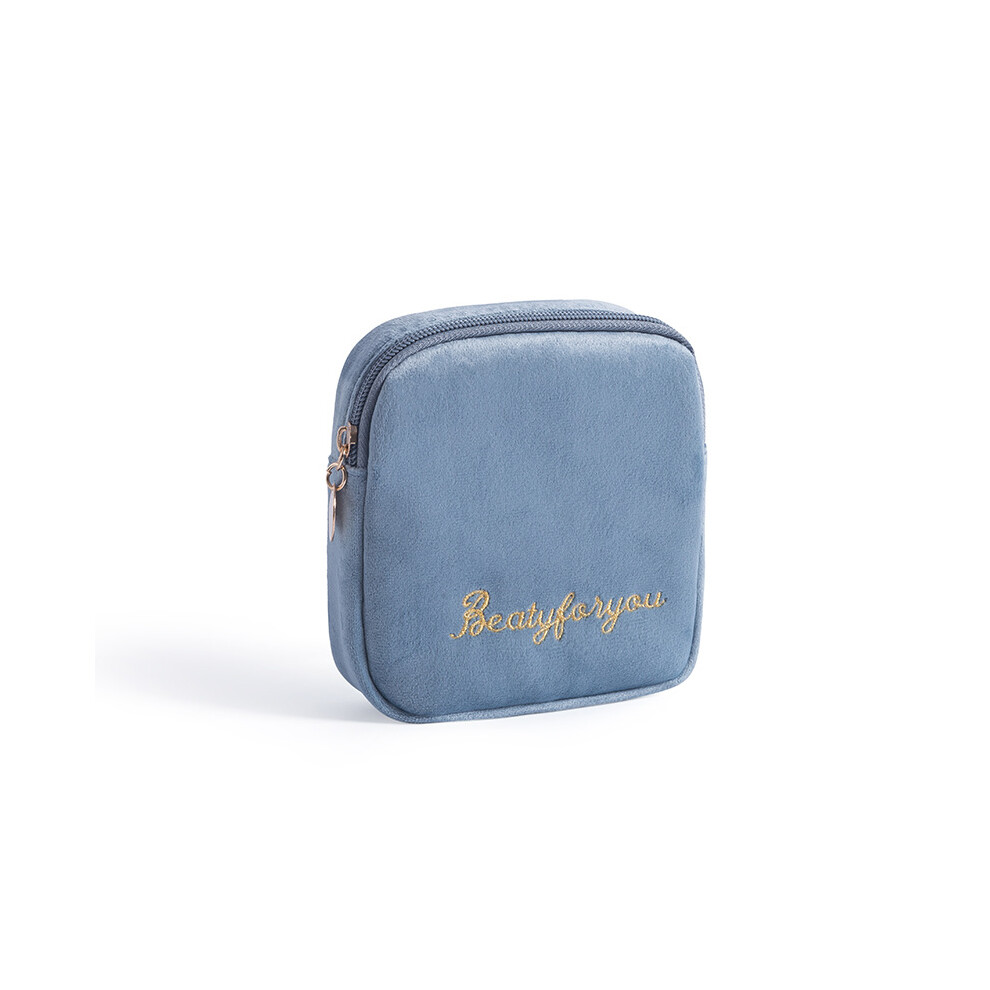 (Blue) Cute Coin Purse With Zipper Sanitary Napkin Storage Bag Cosmetic Pouch Case