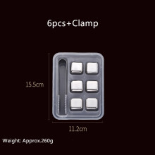 (6pcs+Clamp) Stainless Steel Ice Cubes Reusable Chilling Whiskey Stones with Freezing Tray