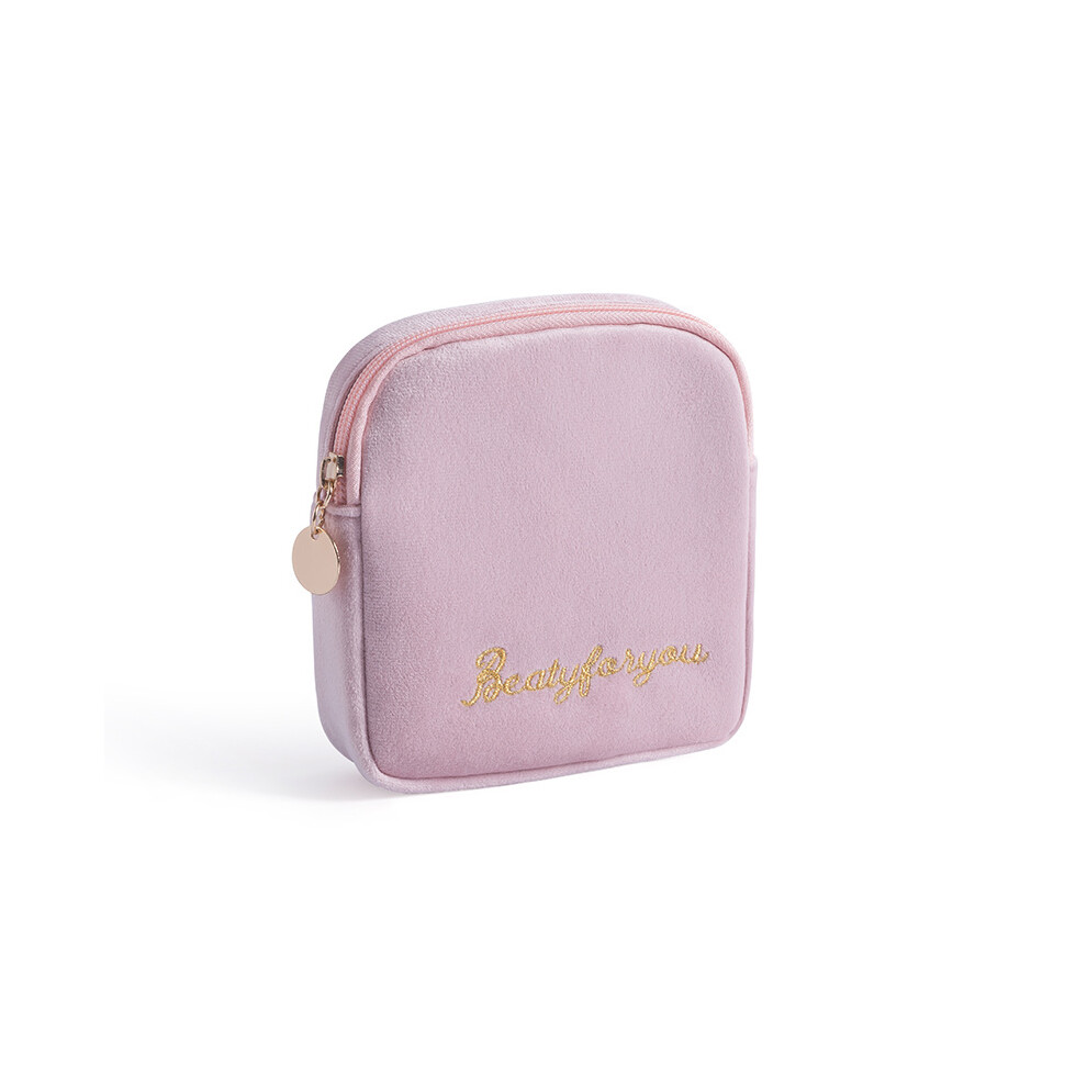(Pink) Cute Coin Purse With Zipper Sanitary Napkin Storage Bag Cosmetic Pouch Case