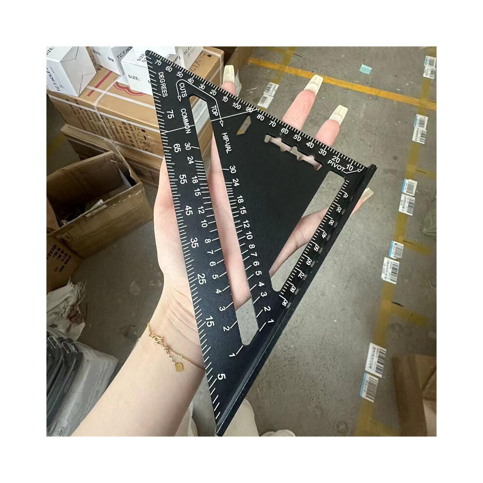 (Black) Triangle Ruler 7Inch Aluminum Angle Protractor Speed Metric Square Measuring Ruler For Building Framing Tools Gauges 320997709848