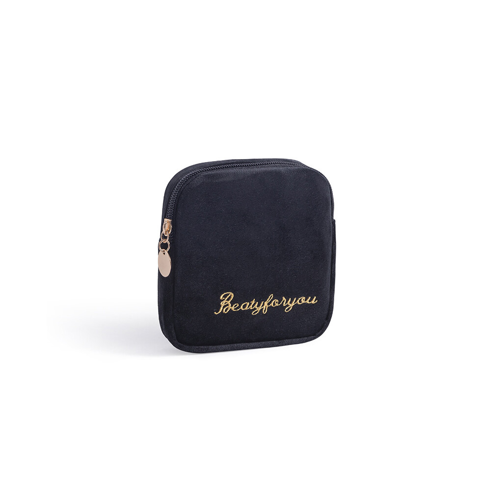 (Black) Cute Coin Purse With Zipper Sanitary Napkin Storage Bag Cosmetic Pouch Case