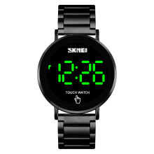 (black steel belt) New Men's Watch SKMEI Clock LED Touch Screen Waterproof Electronic Watch
