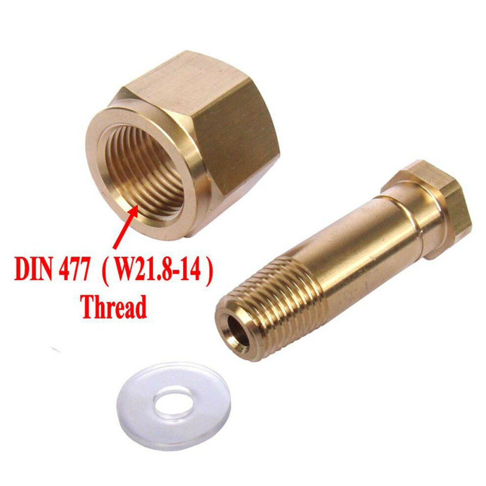 DIN 477/W21.8 CO2 Regulator Inlet Nut & Nipple with Washer - Carbon Dioxide Compatible