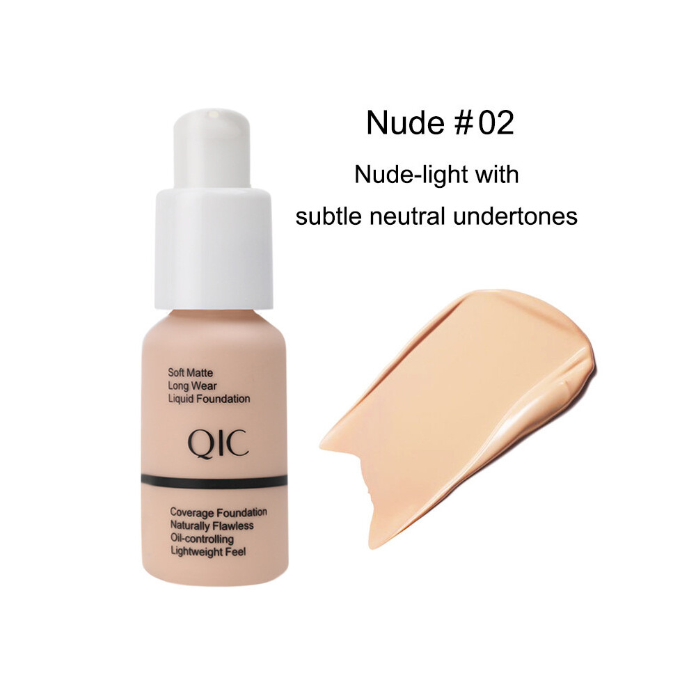 (Nude #02) 30ML Matte Skin Foundation Coverage Face Makeup Moisturizing Even Skin Toning