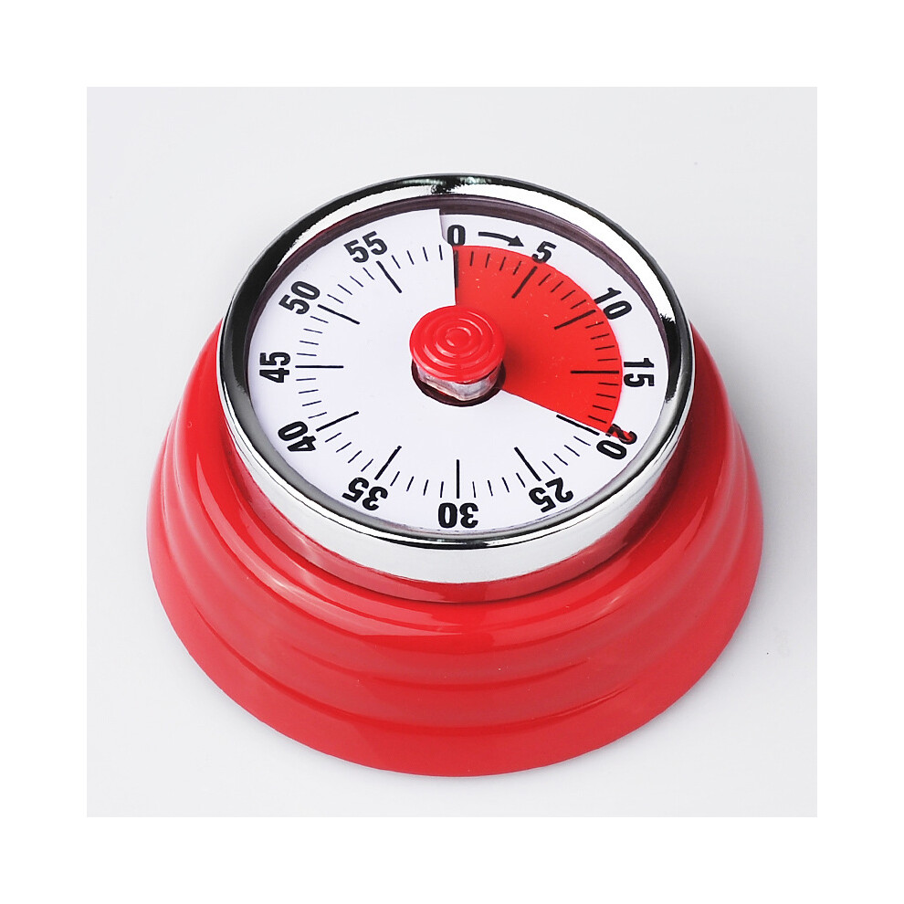 (Red) Kitchen Timer Manual Stainless Steel Round Mechanical Rotating Alarm With 60 Minute Countdown For Cooking 320997782209
