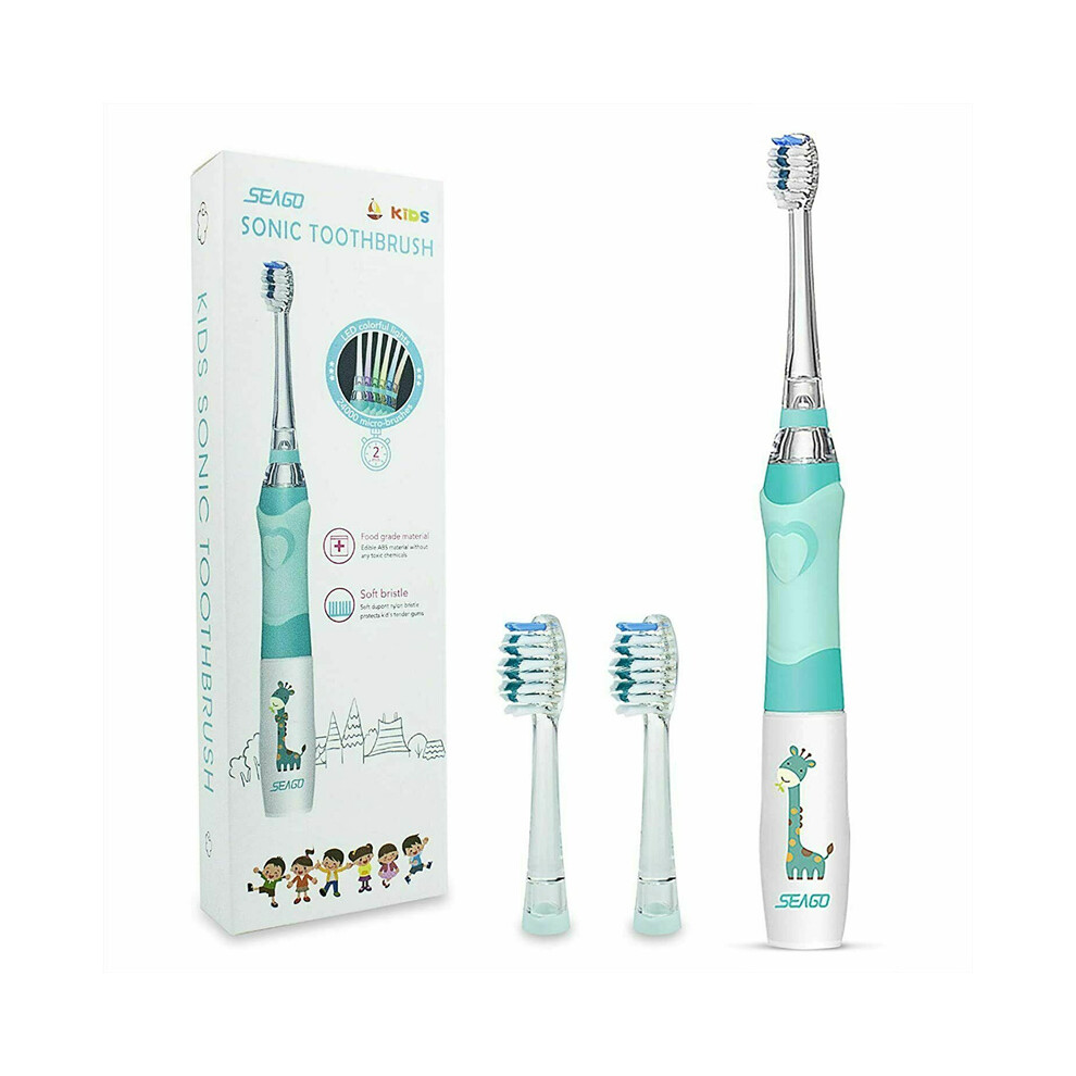 (Cartoon green) Children Kids Sonic Electric Toothbrush 3-12 Ages LED Smart Timer