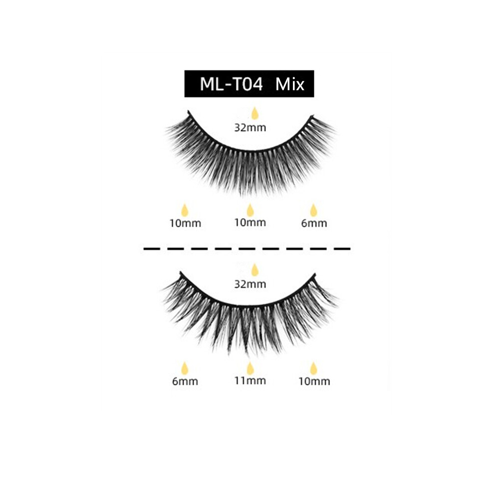 (Ml-T04(Mixed)) 3D False Eyelashes With Eyeliner Tweezer Eyelash Curler Lashes Makeup Extension Set 110691489494