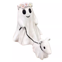 (A) Ghost Walking Dog Statue Spooky Ghost Dog Halloween Figurine Halloween Ghost