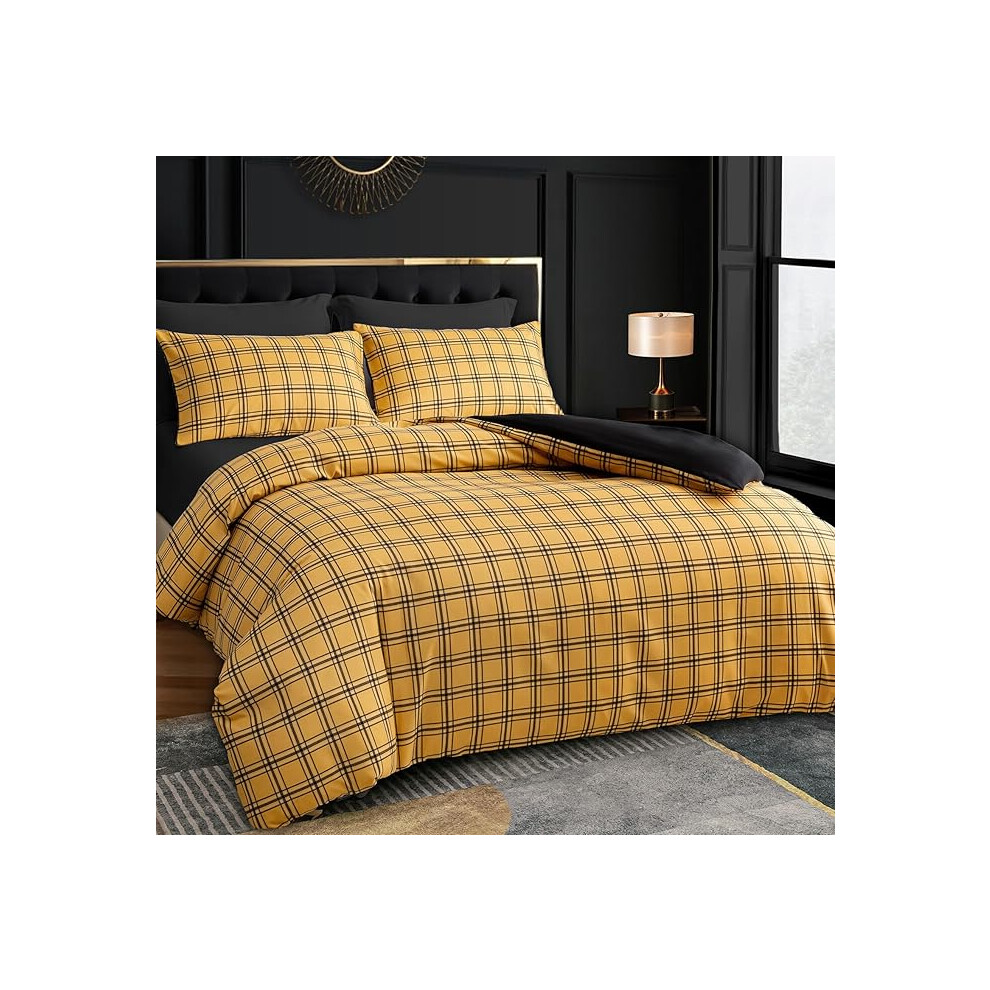 Lazzaro Home Feel The Difference (Single (135Cm X 200Cm), Yellow & Black) Luxury Double Brushed Microfiber Reversible Duvet Cover Set With Zipper Closure And Corner Ties