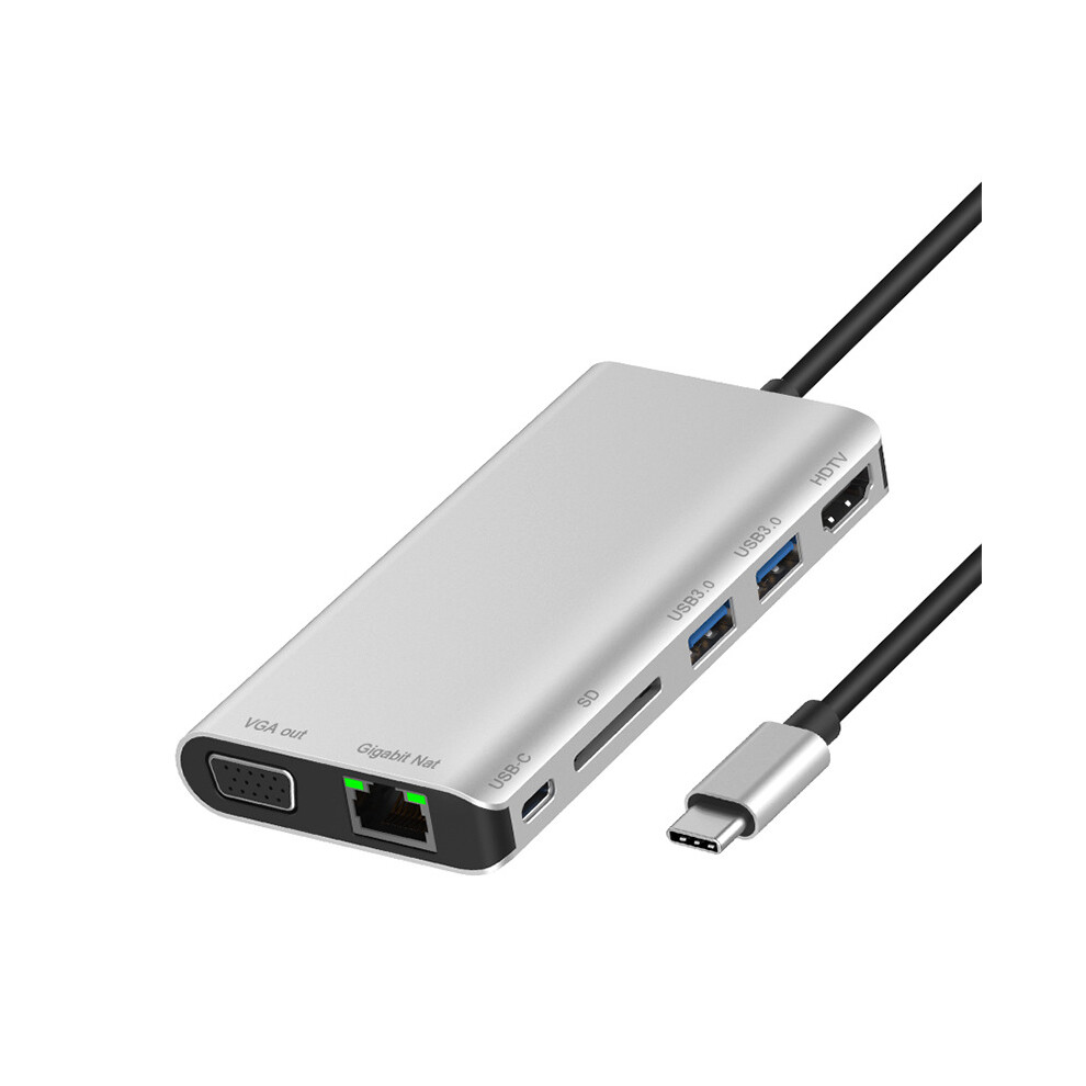 (Silver) 8 In 1 Type C To Hdmi Rj45 Vga Hub Usb 3.1 Multifunctional Hd Docking Station Silver 110691403360