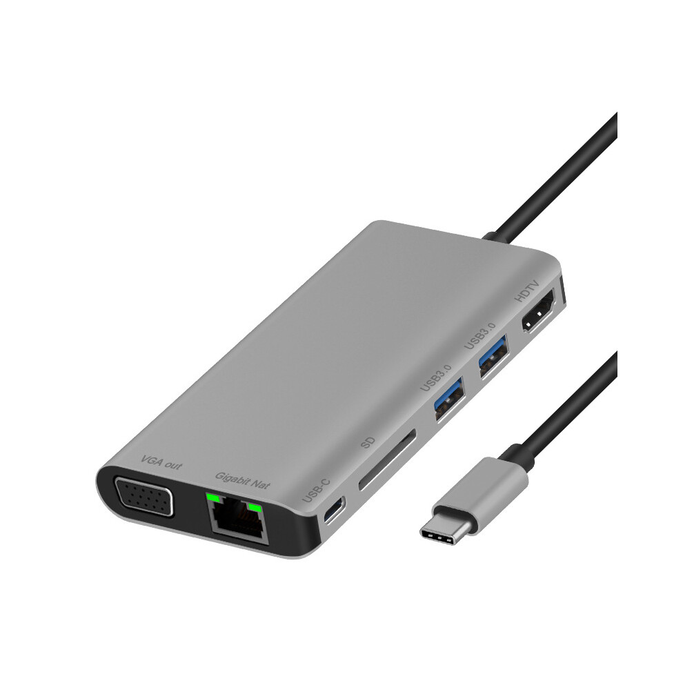 (Gray) 8 In 1 Type C To Hdmi Rj45 Vga Hub Usb 3.1 Multifunctional Hd Docking Station Gray 110691403353