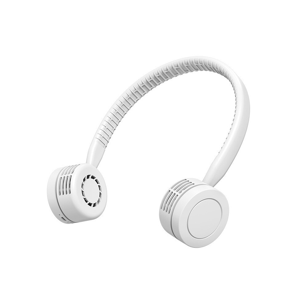 (White) Mini Portable Hanging Neckband Dual Fan Strong Wind Usb Rechargeable Air Cooler 320997782667