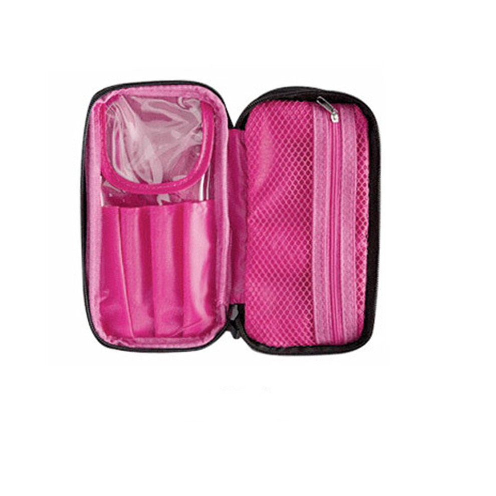Black/Pink ( Pink) Salons Double Layer Zipper Cosmetic Makeup Brush Bag Case Organizer Nylon Storage Kit
