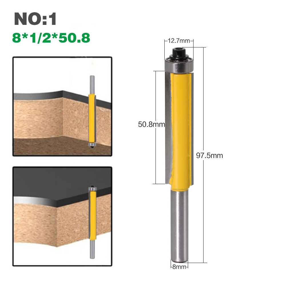 (8*1/2*50.8) 1Pc 8Mm Shank 2"" Flush Trim Router Bit With Bearing For Wood Template Pattern Bit Tungsten Carbide Milling Cutter For Wood 02017 320997706687