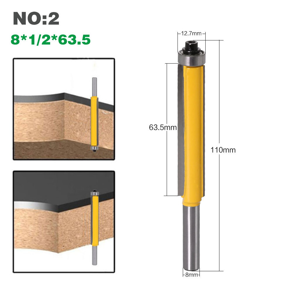 (8*1/2*63.5) 1Pc 8Mm Shank 2"" Flush Trim Router Bit With Bearing For Wood Template Pattern Bit Tungsten Carbide Milling Cutter For Wood 02017 320997706694