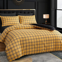 (Double (200cm x 200cm), Yellow & Black) Luxury Double Brushed Microfiber Reversible Duvet Cover Set with Zipper Closure and Corner Ties