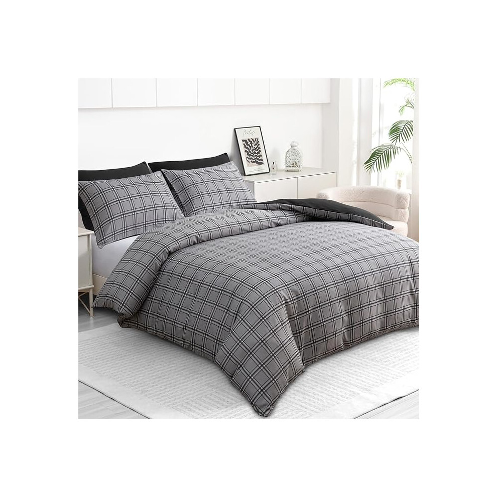 Grace Bedding Unisex Grey Reversible Brushed Microfiber Duvet Cover Set Hypoallegenic In | : King - Image 2