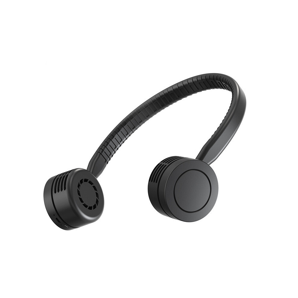 (Black) Mini Portable Hanging Neckband Dual Fan Strong Wind Usb Rechargeable Air Cooler 320997782681