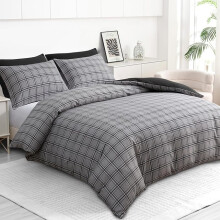 (Super King (220cm x 260cm), Grey & Black) Luxury Double Brushed Microfiber Reversible Duvet Cover Set with Zipper Closure and Corner Ties