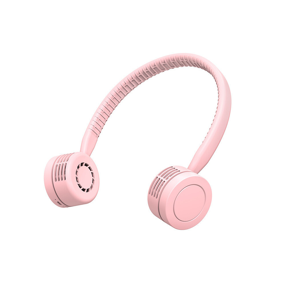 (Pink) Mini Portable Hanging Neckband Dual Fan Strong Wind Usb Rechargeable Air Cooler 320997782674