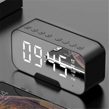 (black) Portable LED Mirror Digital Alarm Clock Wireless Bluetooth Speakers MP3 FM Radio
