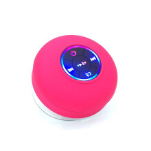(Red) Portable Waterproof Bluetooth Shower Speaker with Suction Cup and LED Lights 3D