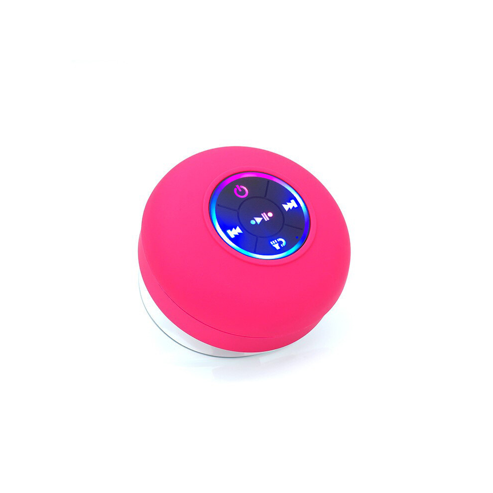 (Red) Portable Waterproof Bluetooth Shower Speaker with Suction Cup and LED Lights 3D
