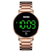 (rose gold steel belt) New Men's Watch SKMEI Clock LED Touch Screen Waterproof Electronic Watch
