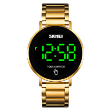 (golden steel belt) New Men's Watch SKMEI Clock LED Touch Screen Waterproof Electronic Watch