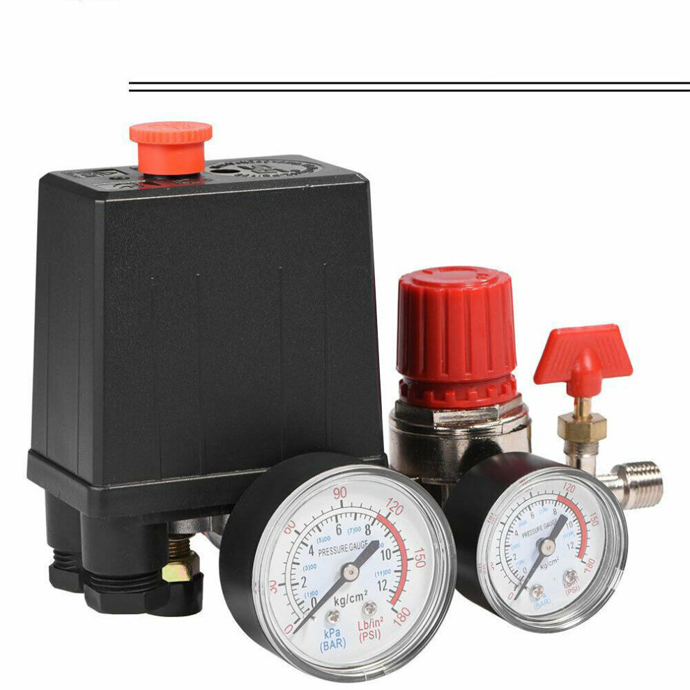 Air Compressor Pressure Switch Control Valve Manifold Regulator W/Gauges Relief 320997708414