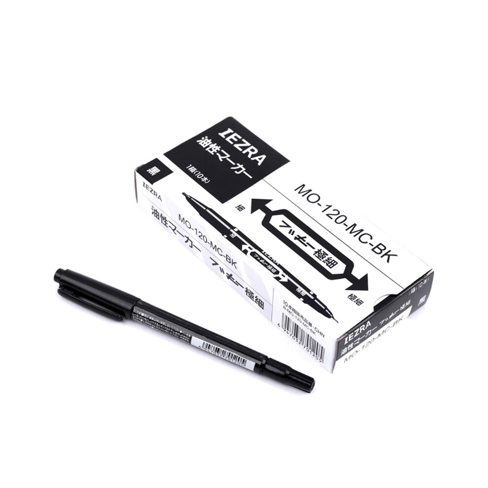 Black (Black) 10Pcs Tattoo Skin Marking Pen Double Ended Fine Thick Tip Marker