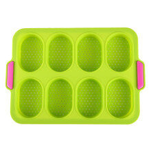 (Green) 8 Grids Non-Stick DIY French Bread Loaves Baking Mold Heat Resistant Easy Release