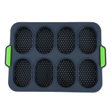 (Deep Gray) 8 Grids Non-Stick DIY French Bread Loaves Baking Mold Heat Resistant Easy Release