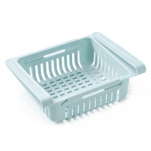 (Blue) Stretchable Refrigerator Organizer Drawer Basket Fresh Spacer Layer Storage Rack