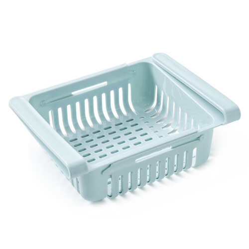 (Blue) Stretchable Refrigerator Organizer Drawer Basket Fresh Spacer Layer Storage Rack