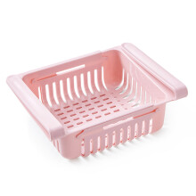 (Pink) Stretchable Refrigerator Organizer Drawer Basket Fresh Spacer Layer Storage Rack