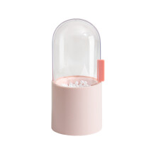 (Pink) Makeup Brushes Holder Storage Bucket Box Clear Plastic with Pearl Dust-proof with Cover 180?? Rotation