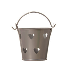 (Silver) Metal Iron Bucket Flower Pot Heart-Shape Hollow Out Balcony Garden Planter Holder