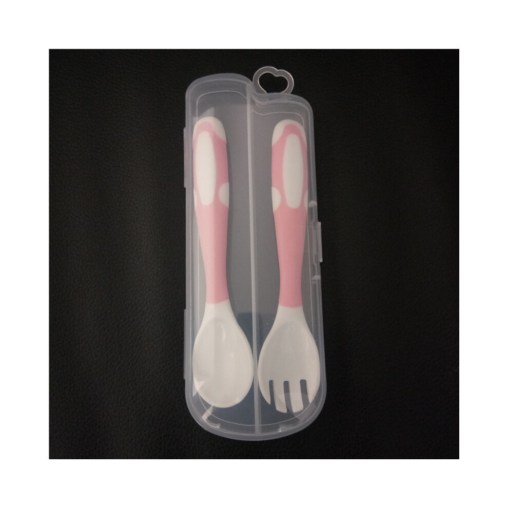 (Pink) Baby Utensils Spoons Fork Toddler Feeding Training Tableware Easy Grip Bendable Pink